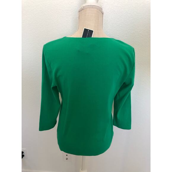 Karen Scott Green Printed Glitter Bike & Surfboard Top -S - Picture 5 of 6